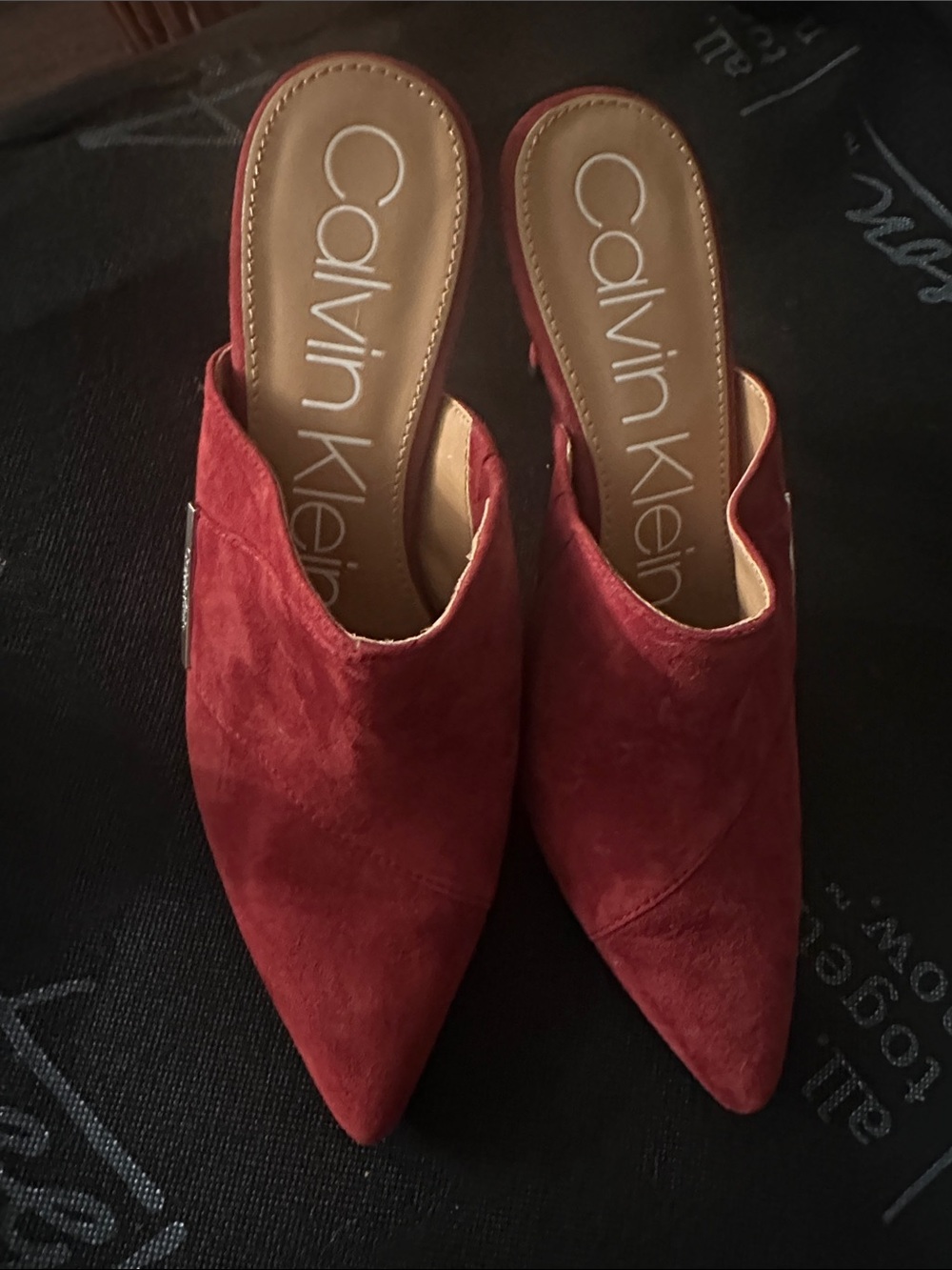 Calvin Klein Women's Red Suede Pointed Mules